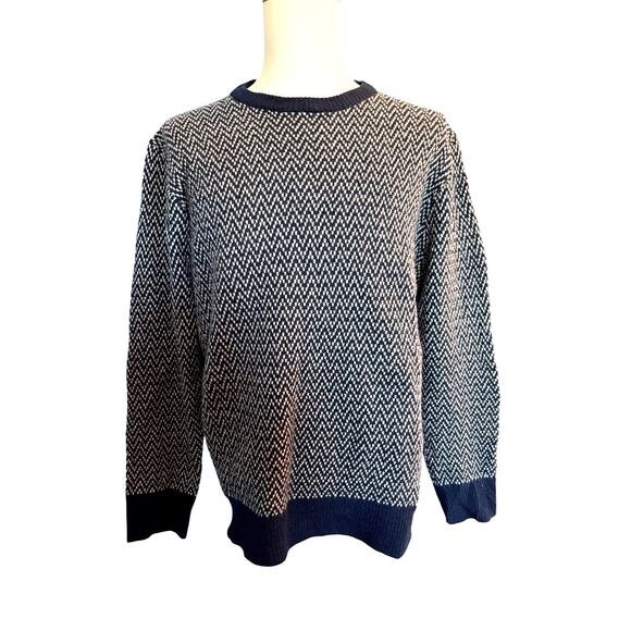 EUC! J. Crew 100% Lambswool Blue White CrewNeck Sweater Pullover Intarsia ZZ XL - Picture 1 of 6